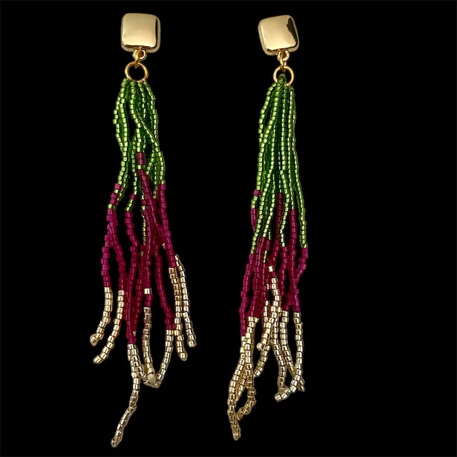 Ohrring Breeze - Gold, Grün, Aubergine – Bild 2