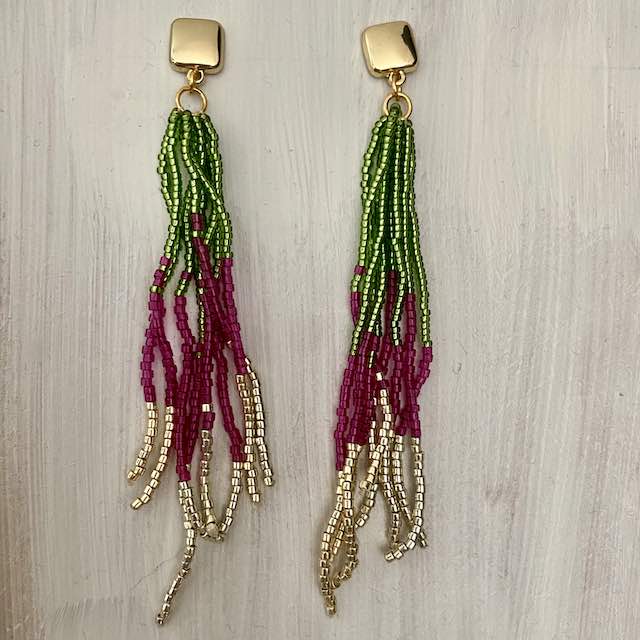 Ohrring Breeze - Gold, Grün, Aubergine – Bild 4