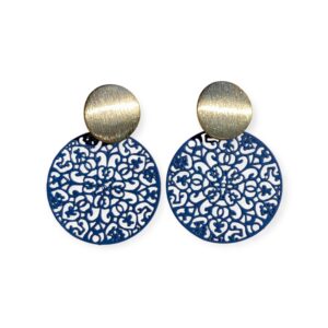 Mandala Gold – Dunkelblau – Ohrstecker mit Ornament-Charme